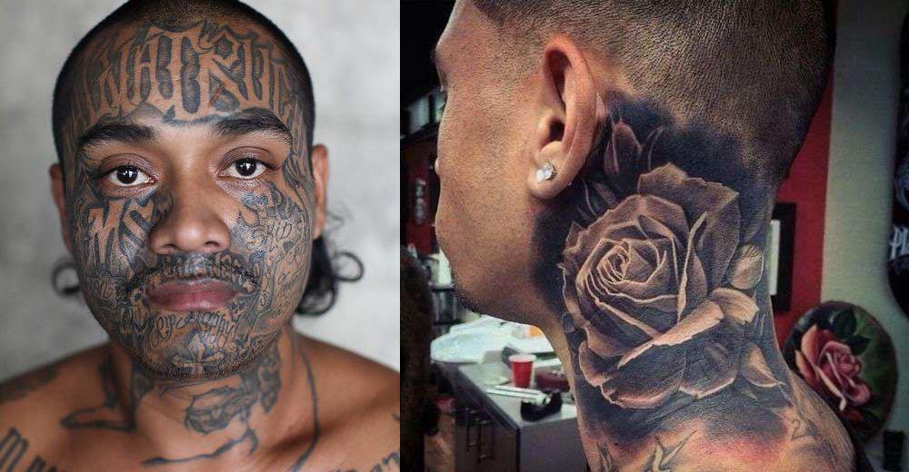 Tatuaggi sul viso e collo