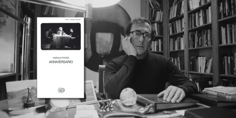 Copertina dell'articolo con il titolo "HAROLD PINTER ANNIVERSARIO", dedicato al dramma borghese di Harold Pinter, tradotto da Alessandra Serra per Einaudi.