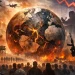 Illustrazione del globo terrestre fratturato tra fiamme, simbolo della crisi dell’ordine mondiale, del populismo e della stagione dell’incertezza politica