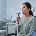 Persona che esegue spirometria durante test alla metacolina in laboratorio di fisiopatologia respiratoria