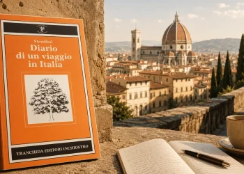Copertina del libro Diario di un viaggio in Italia di Stendhal con vista su Firenze