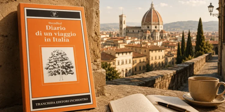 Copertina del libro Diario di un viaggio in Italia di Stendhal con vista su Firenze