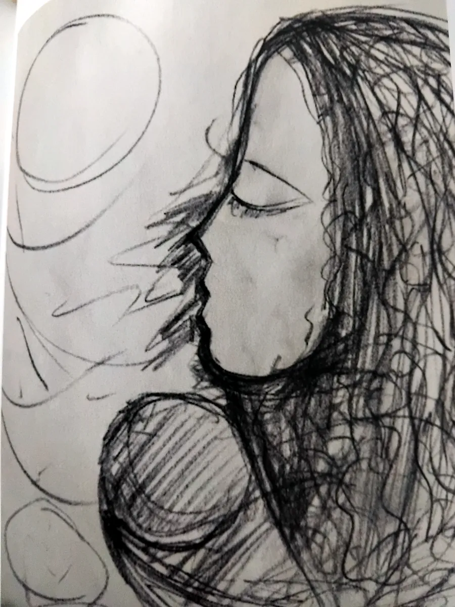 Salvatore Maiorana, Maternità, disegno su carta: figura femminile di profilo, a occhi chiusi, dal tratto morbido e avvolgente